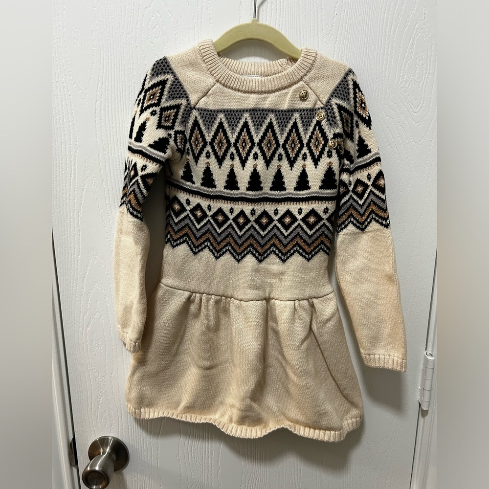 Gymboree Christmas holiday long sleeve sweater dress girls size 6 cream & black